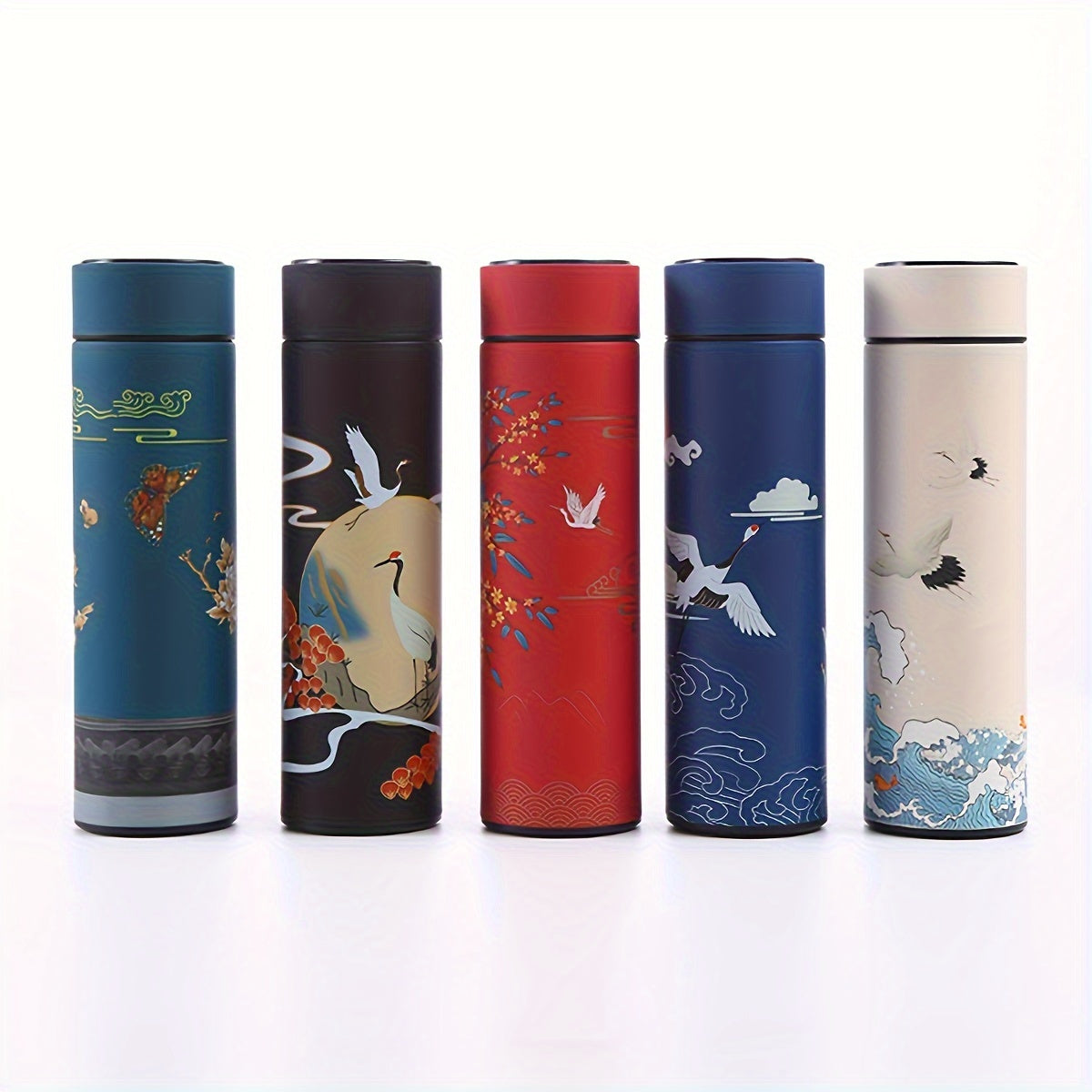 Stainless Steel Insulated Tumbler with Chinese Feng Shui Design, 500ml/16.9oz Capacity, Button Battery Powered, Hand Wash Only - Perfect for Office, Car, Sports, and More! (Battery Included, No Temperature Display)