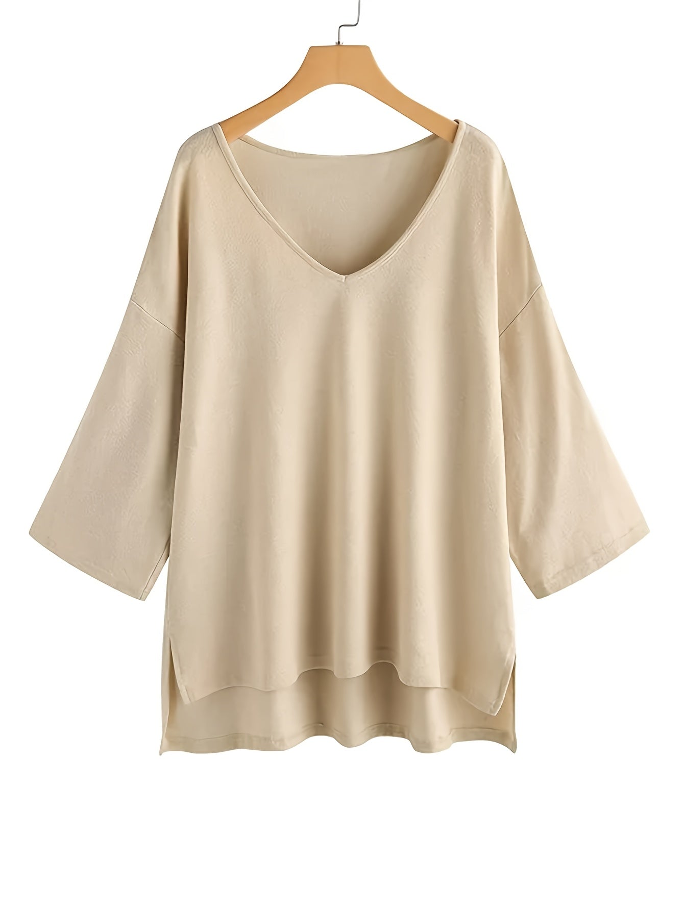 Stylish V-Neck Knit T-Shirt in Polyester, Solid Color, Slight Stretch, All Seasons, 180 g/m²