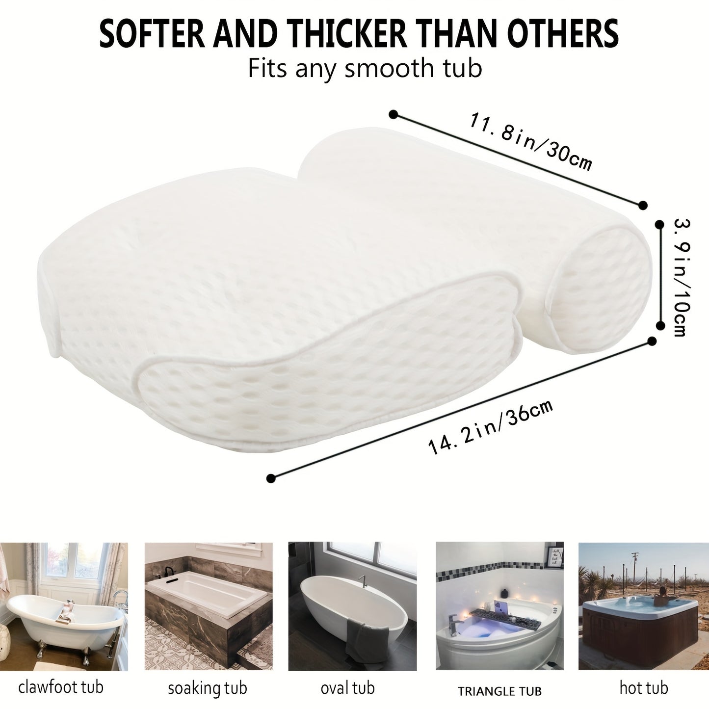 1pc Spa-like Bathtub Pillow with Non-Slip Suction Cups providing Neck and Back Support for your bathroom.