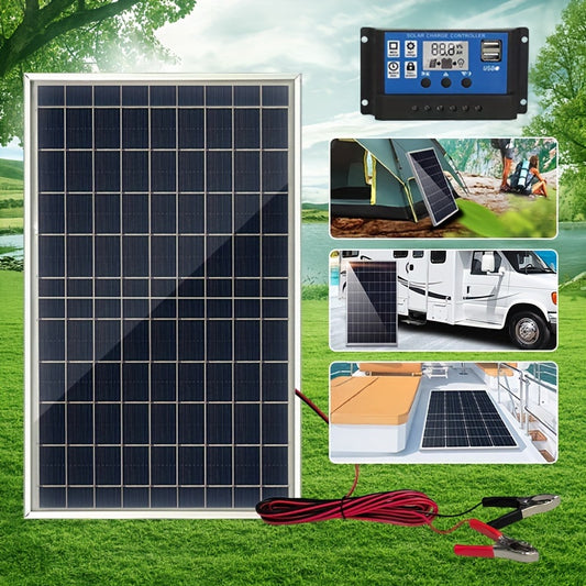 ZGZXSEXHZ brand portable solar panel kit with multi-voltage controller, USB solar charger, cables for various uses including power bank, camping, hiking, car, boat, phone, street lights