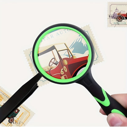 1pc Portable handheld uncharged 30X magnifying glass available in sizes 50mm, 65mm, 75mm, and 100mm for reading books, maps, science education, and for use by the elderly and youngsters.