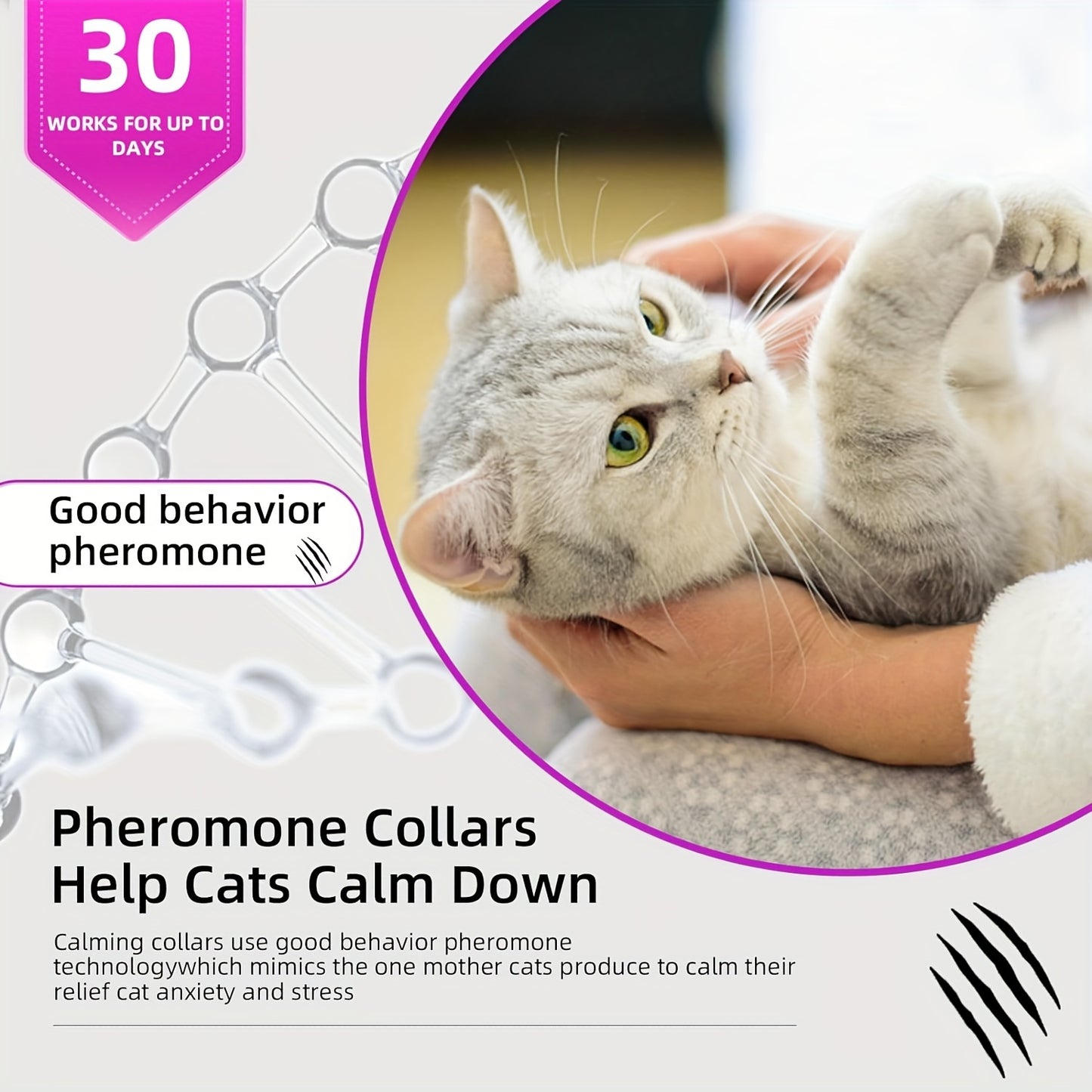 4-pack calming pheromone collar for cats and kittens, adjustable for small to large sizes, provides relaxation and comfort