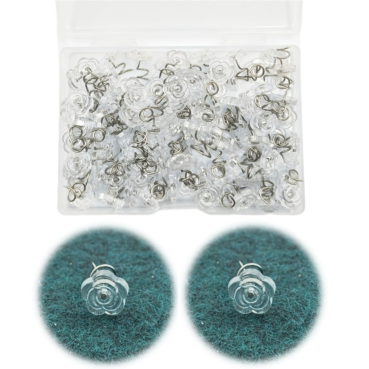 Secure your bed skirt effortlessly with this pack of 40 transparent rose head bed skirt fasteners. These dustproof ruffle edge pins are designed to hold your bed skirt in place, making it easier to clean and maintain. Upgrade your bedding essentials with