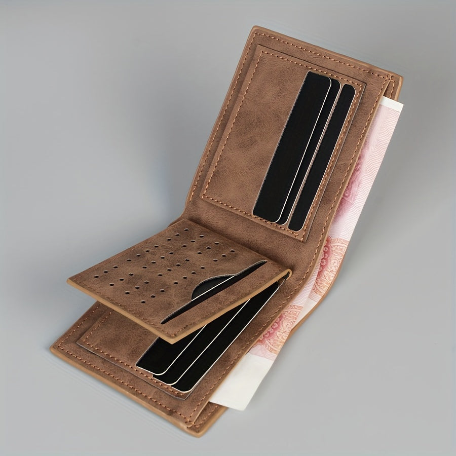 Men's PU leather wallet with coin purse, card slots, and large capacity cash holder. Great gift for men.