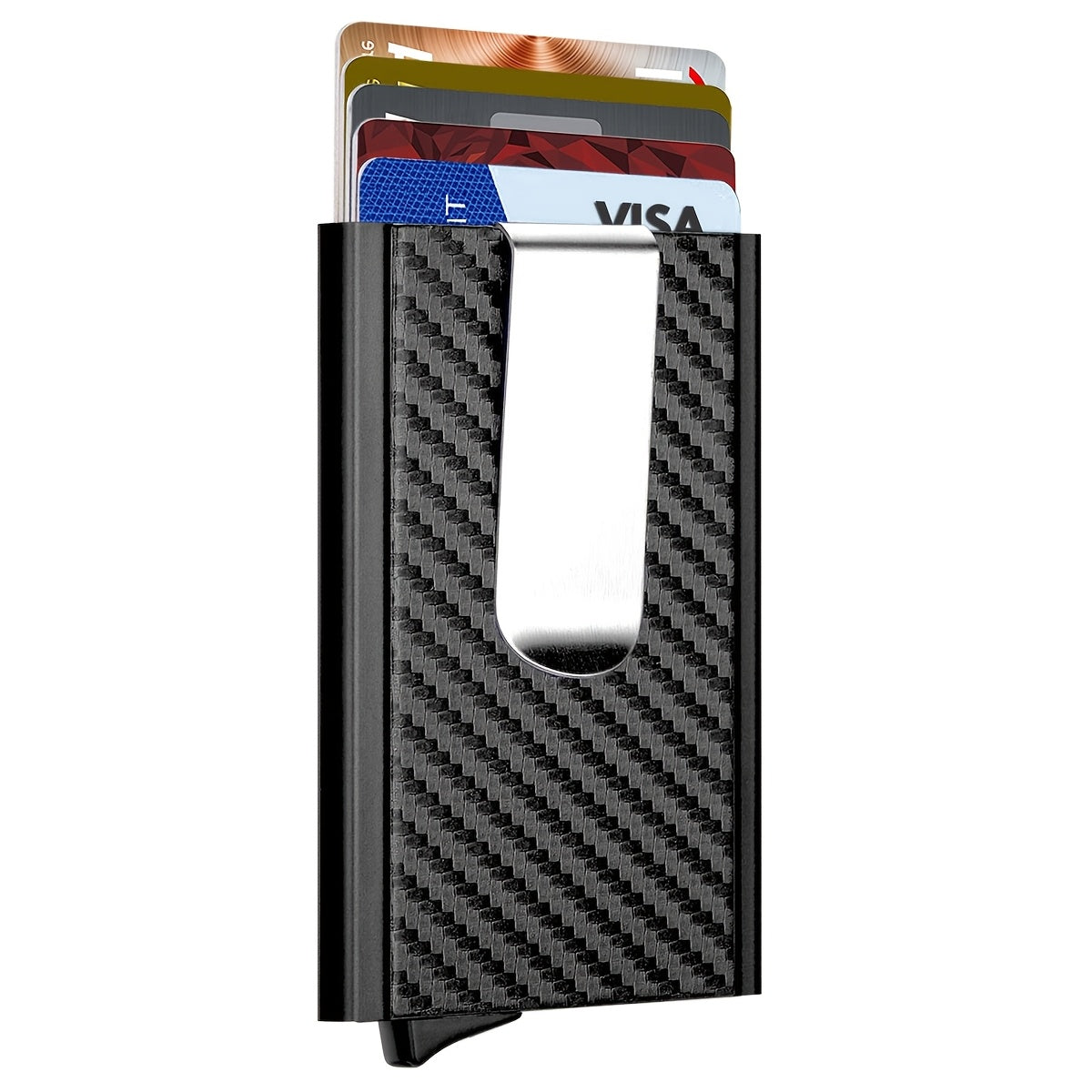 Automatic metal RFID blocking card holder with large capacity, perfect gift for men.