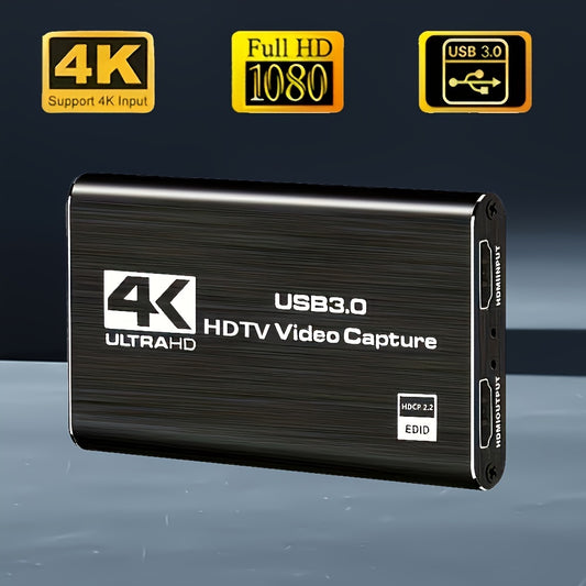 4K USB 3.0 HD Video Capture Card 1080P 60fps videoni yozib olish uchun, Obs yordamida jonli o'yinlarni yozib olish uchun mukammal.