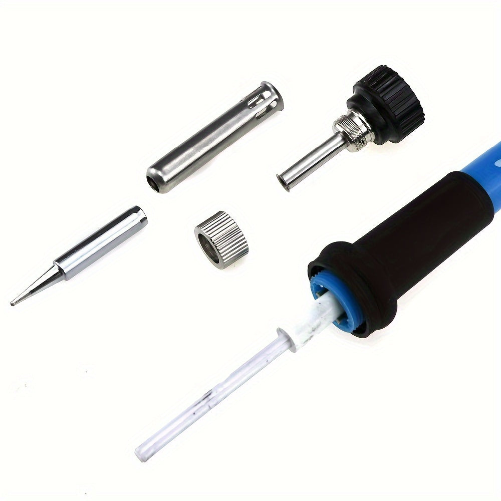 60W Adjustable Temperature Soldering Iron Kit with 15pcs set, Desoldering Pump, Ceramic Heating Element, Electric Solder Station for DIY & Repair, in Red/Blue/Black color scheme.