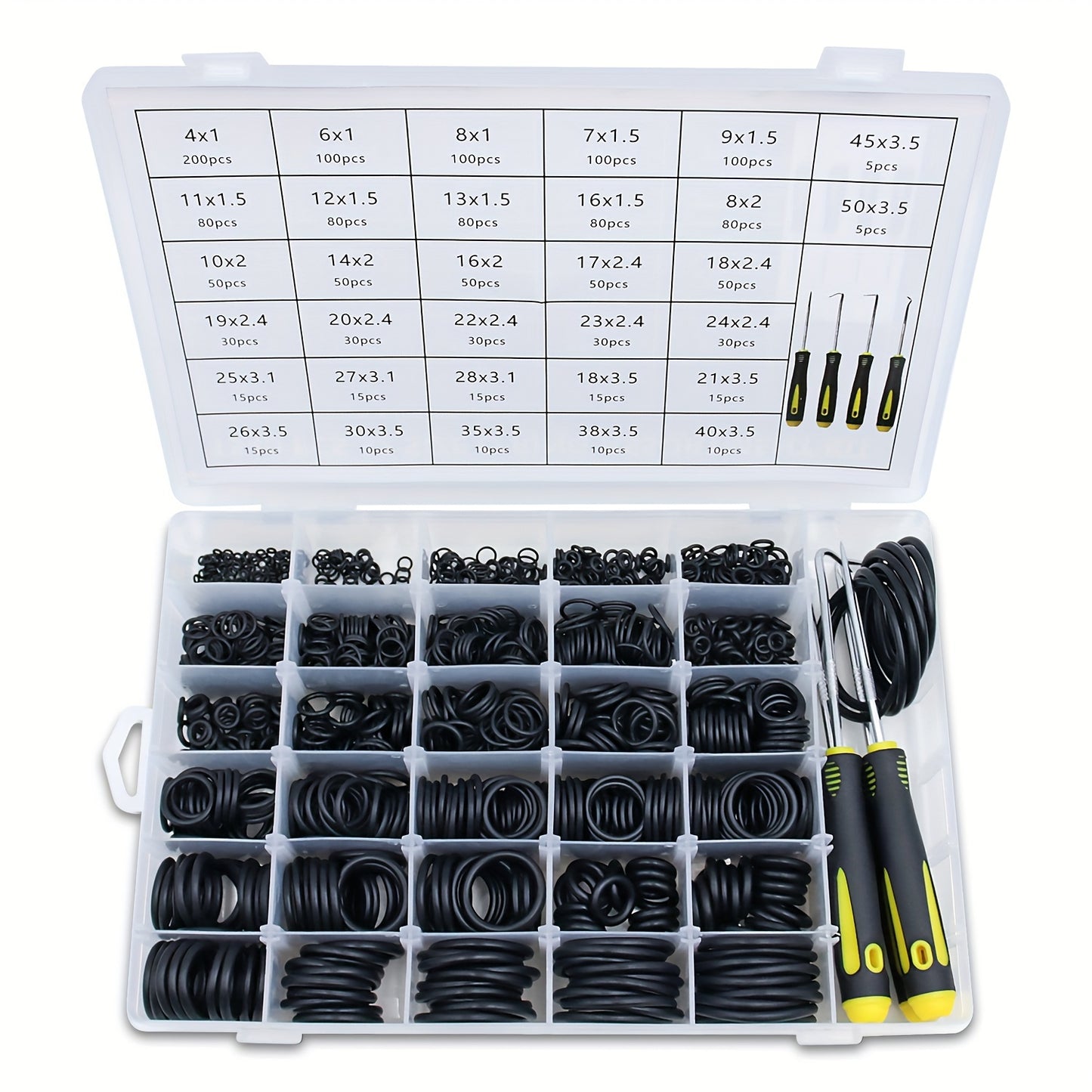 NewShark O-Ring Kit includes 1540pcs, 4 screwdrivers. Great for pressure washers, plumbing, gas connections. Resistant to oil and heat.