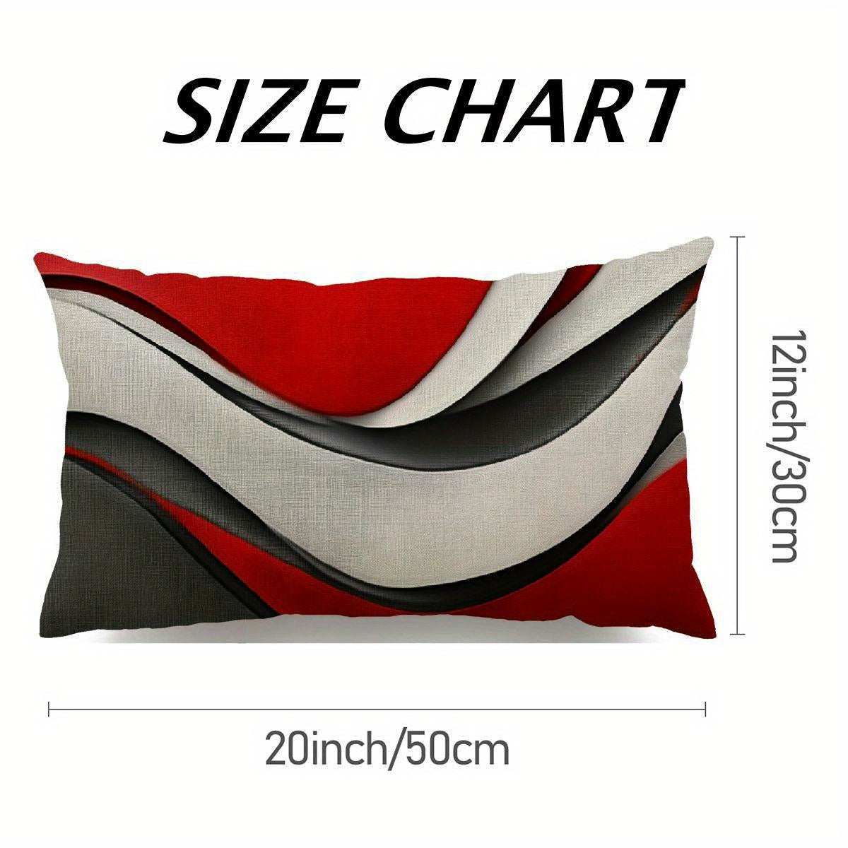 Set of 2 abstract rectangular pillowcases with an irregular pattern, featuring soft throw pillow covers in red, white, and grey with geometric lines. Each pillowcase measures 30.48x50.8 cm.