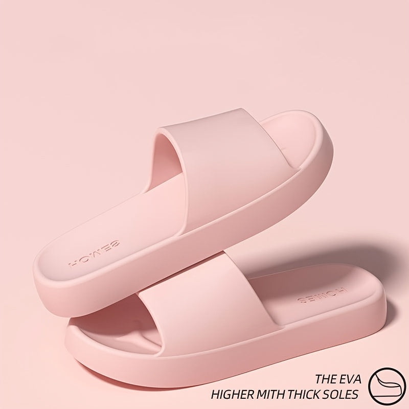 Simple Solid Color EVA Slides - Soft, Non-Slip Indoor Slippers for All Seasons, Easy to Clean.