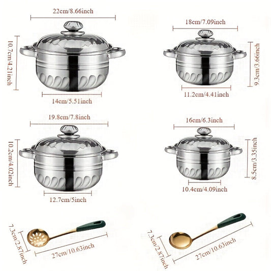 Stainless Steel Cookware Set with 10 Pieces - Includes Kitchen Pots, Pans, Lids, and Soup Ladle, Perfect for Home Cooking and Gifts, Built to Last