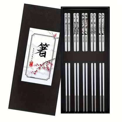 Set of 5 stainless steel chopsticks, dishwasher safe, laser-engraved non-slip design, perfect for cooking and eating, great for gifting.