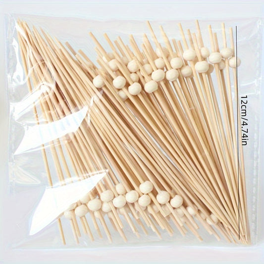 100 high-quality bamboo cocktail picks with red beads - disposable fruit skewers for parties, bars, desserts, and outdoor gatherings.