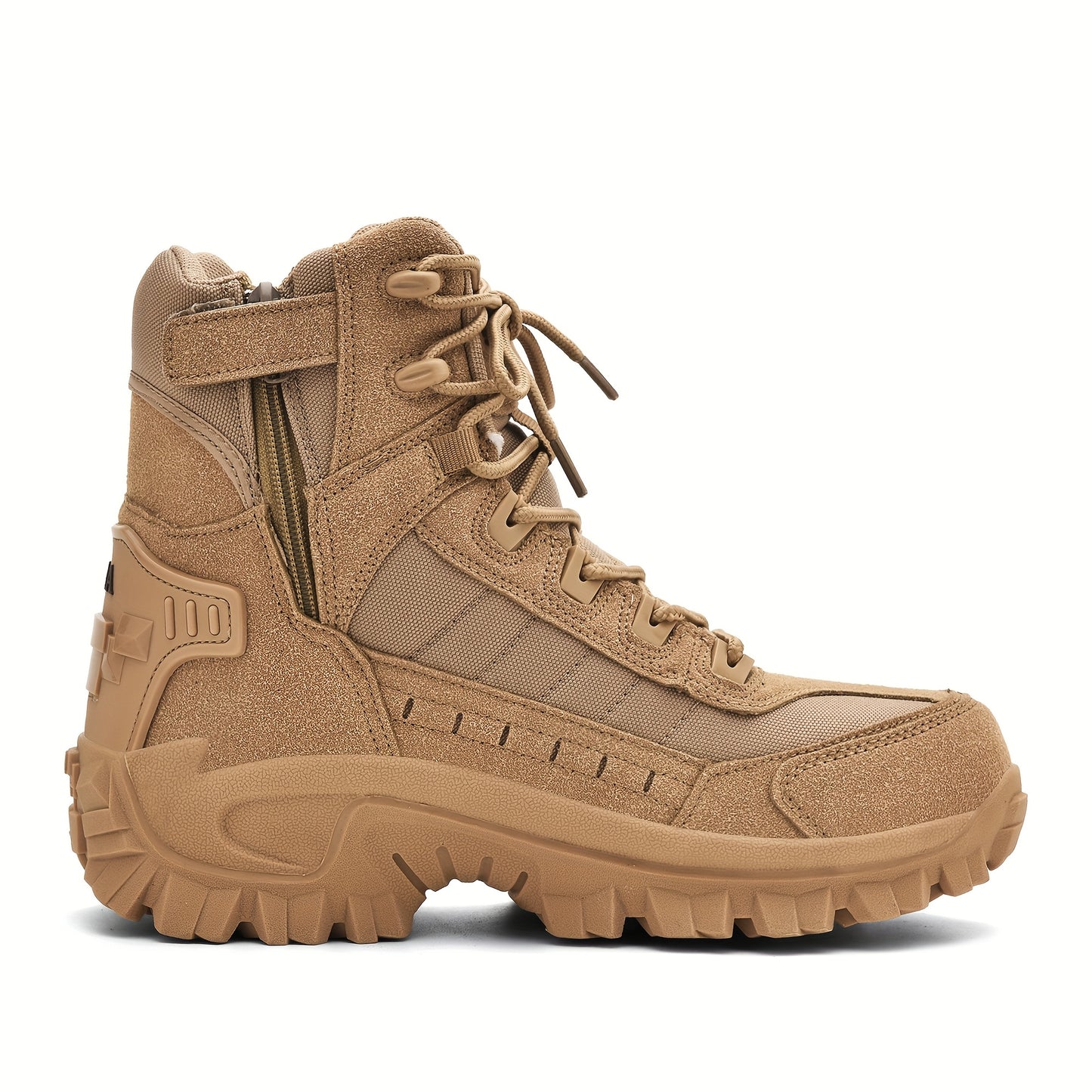 Men's tactical hiking footwear with back ankle support, non-slip, wear-resistant, mid-calf design suitable for all seasons in beige.