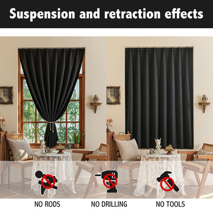 [Top Pick] Convenient Blackout Curtain Without Rod - Blocks UV Rays, Simple to Install, Ideal for Bedroom, Living Room & Kitchen Decor, Easy to Wash, Adhesive, Window Drapes