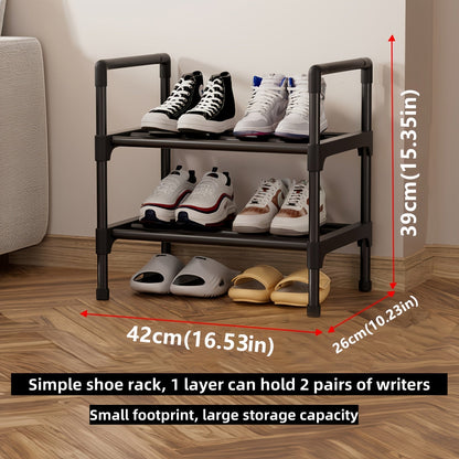 Sturdy and durable, this freestanding metal shoe rack features multiple layers for optimal storage. With zinc tubes and plastic caps, it is perfect for organizing shoes in any room of the house, including the bedroom, hallway, bathroom, or office. Ideal