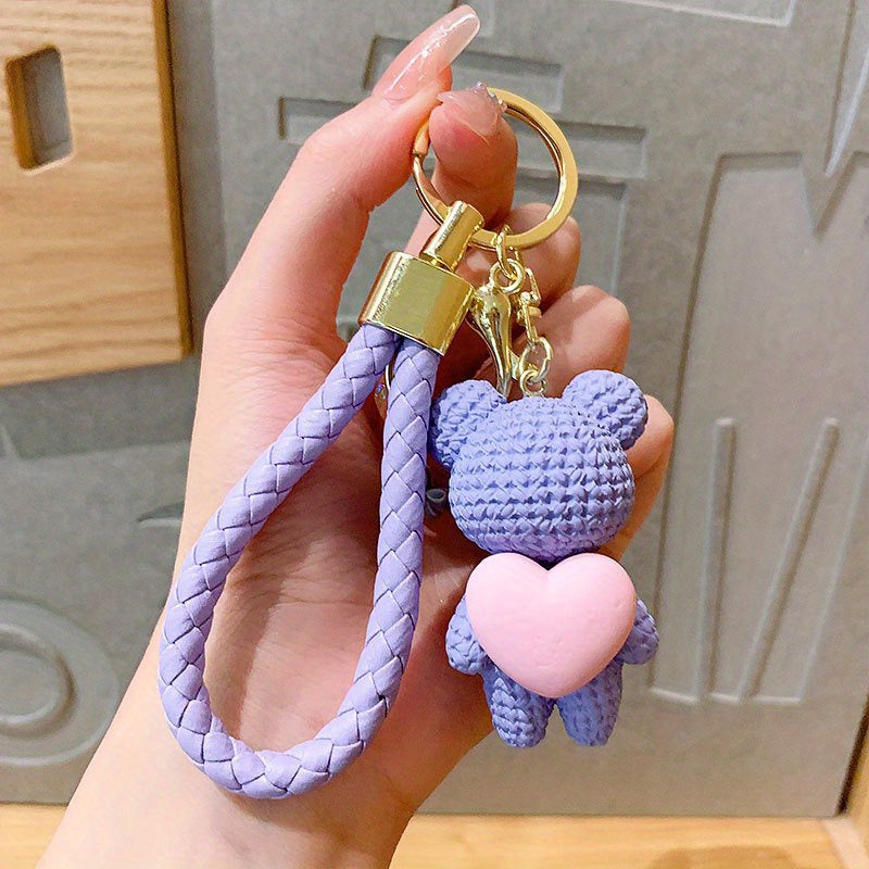 Adorable Love Heart Bear Resin Keychain Charm, Perfect Couple Keyring, Beautiful Gift for Women