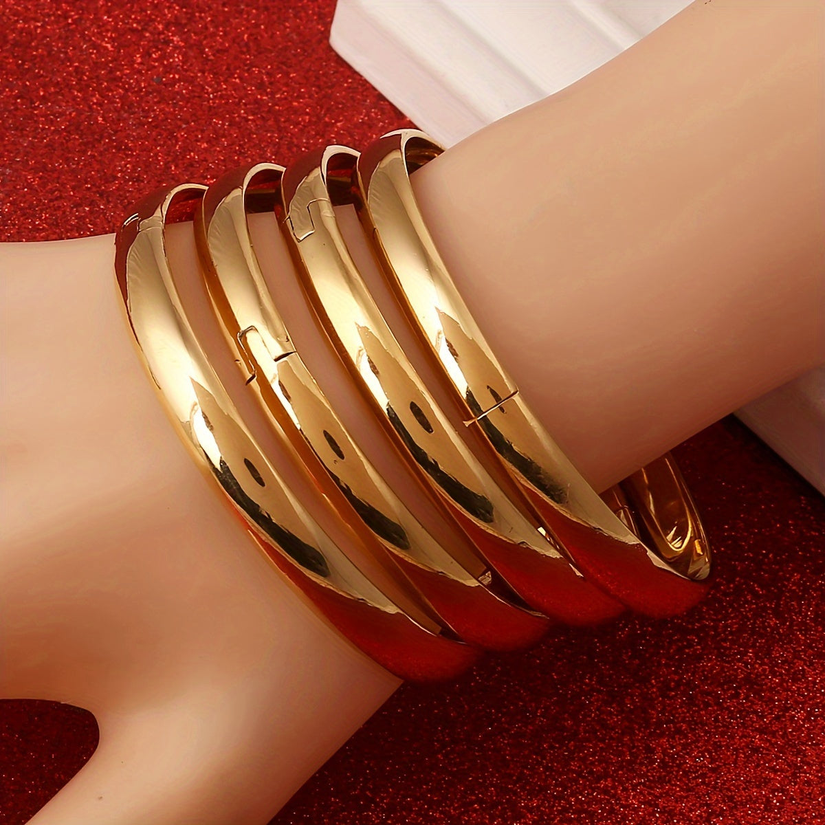 Set of 4 Elegant and Sophisticated Bangles, 24k Gold Plated Jewelry, Shiny Plain Bangles Perfect for Women, Ideal for Engagement or Wedding