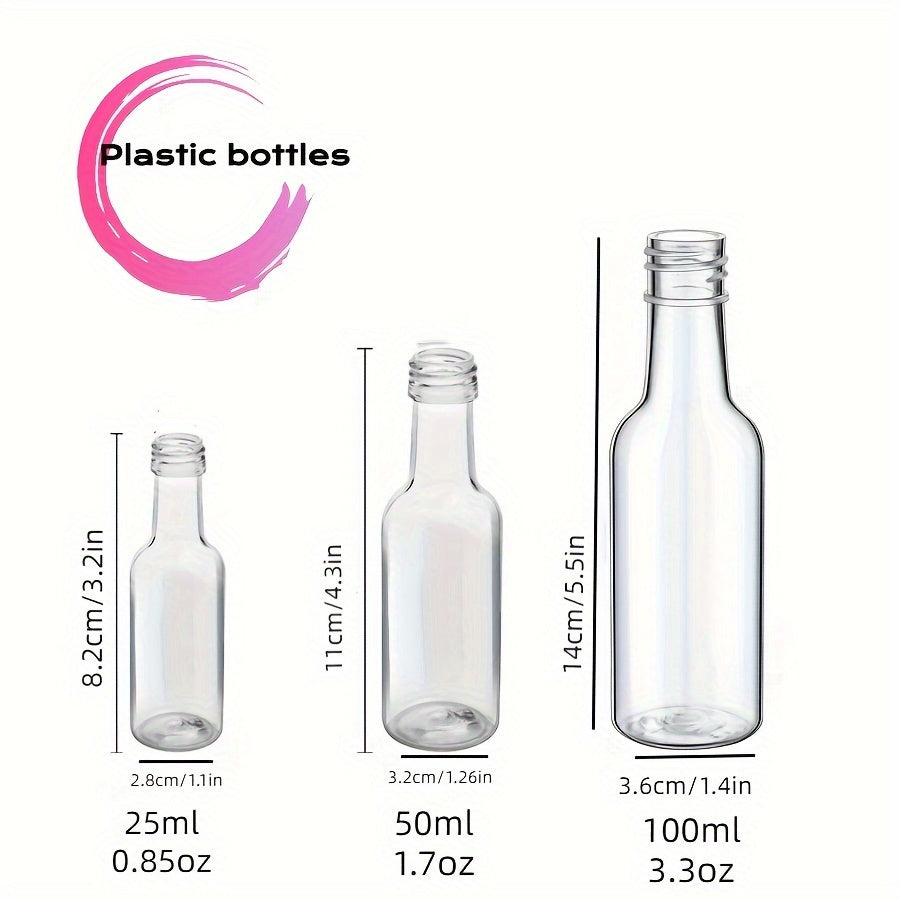 Pack of 60 Mini Plastic Liquor Bottles - Leakproof 25ml/50ml Empty Bottles with Caps for Alcohol, Sauce, Party Favors. Food-Grade and Safe for Contact with Food Items.