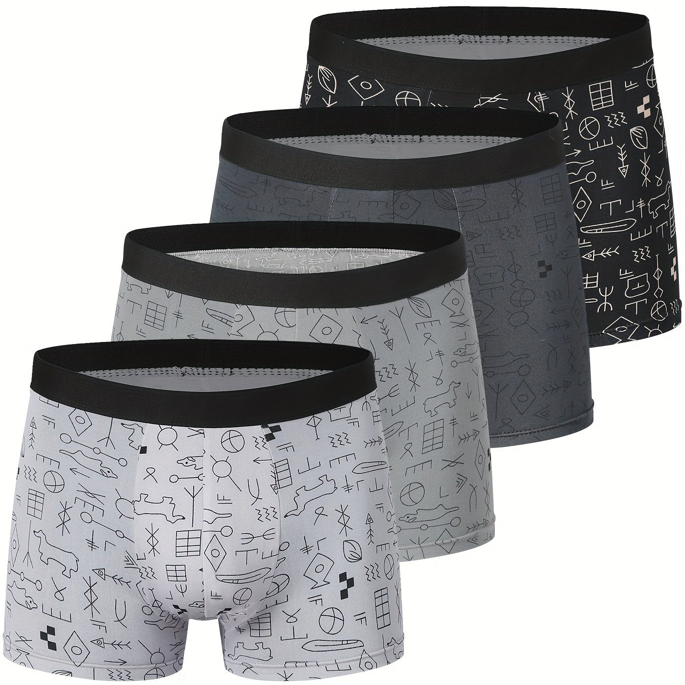 Men's polyester underwear with geometric pattern, slight stretch, knit fabric, 115g/m².