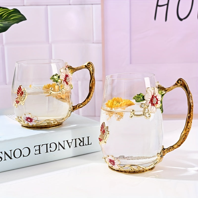 Enamel flower tea cup set, ideal for home, office, or gifting. Available in 320ml and 350ml sizes. Perfect for coffee, water, milk, or juice.