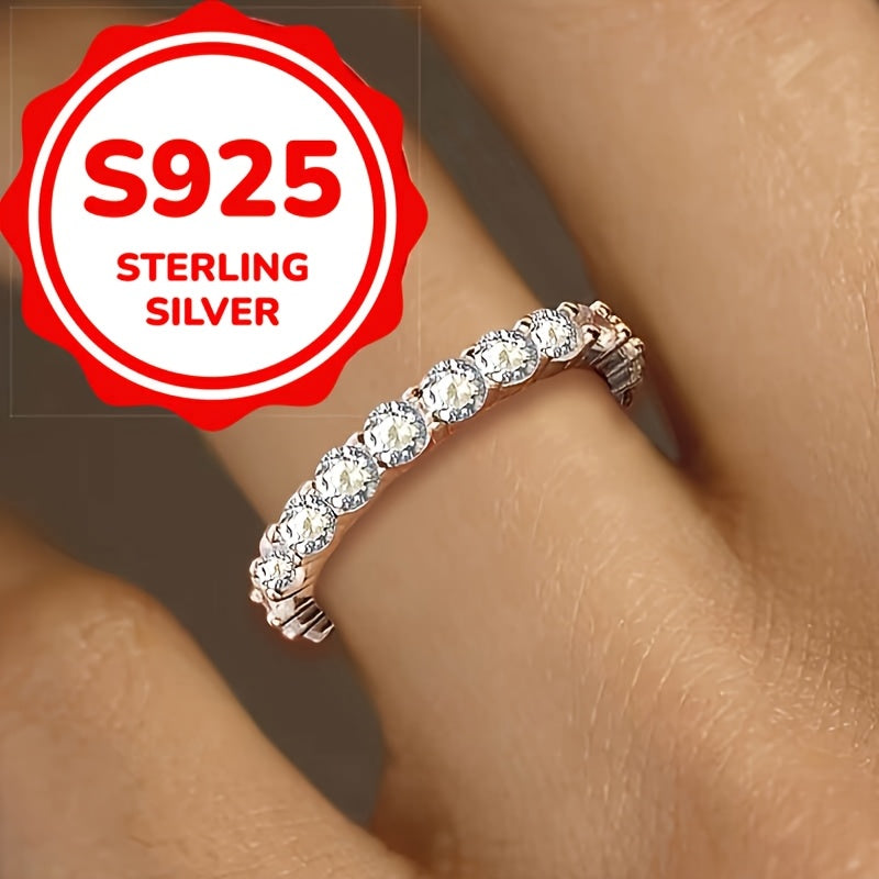 Sleek S925 Sterling Silver Geometric Engagement Ring with Synthetic Cubic Zirconia, Perfect for Couples, April Birthstone, Ideal for Daily Wear.