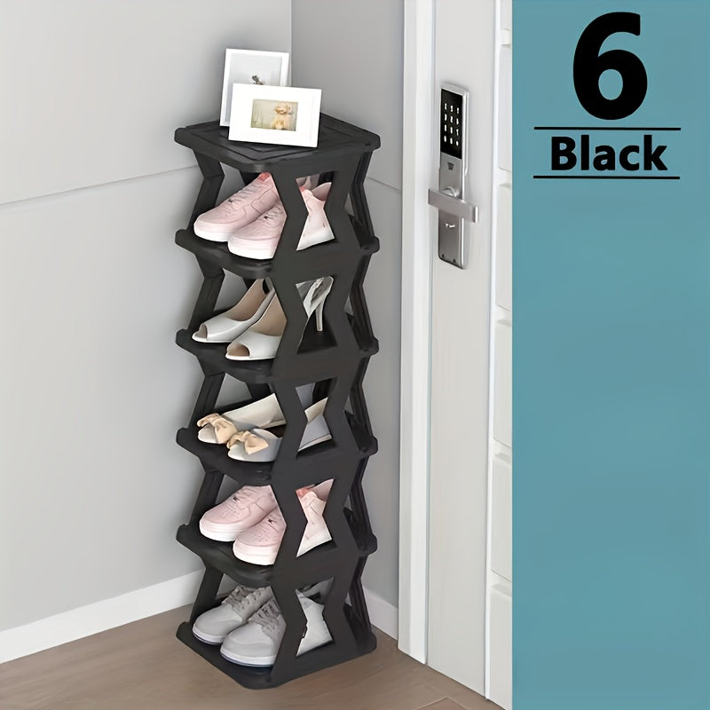 Black Space-Saving Vertical Shoe Rack with 1 Set - Multi-Layer Plastic Storage Organizer, Easy Assembly without Screws Needed, Floor Mount for Bedroom, Doorway, Living Room