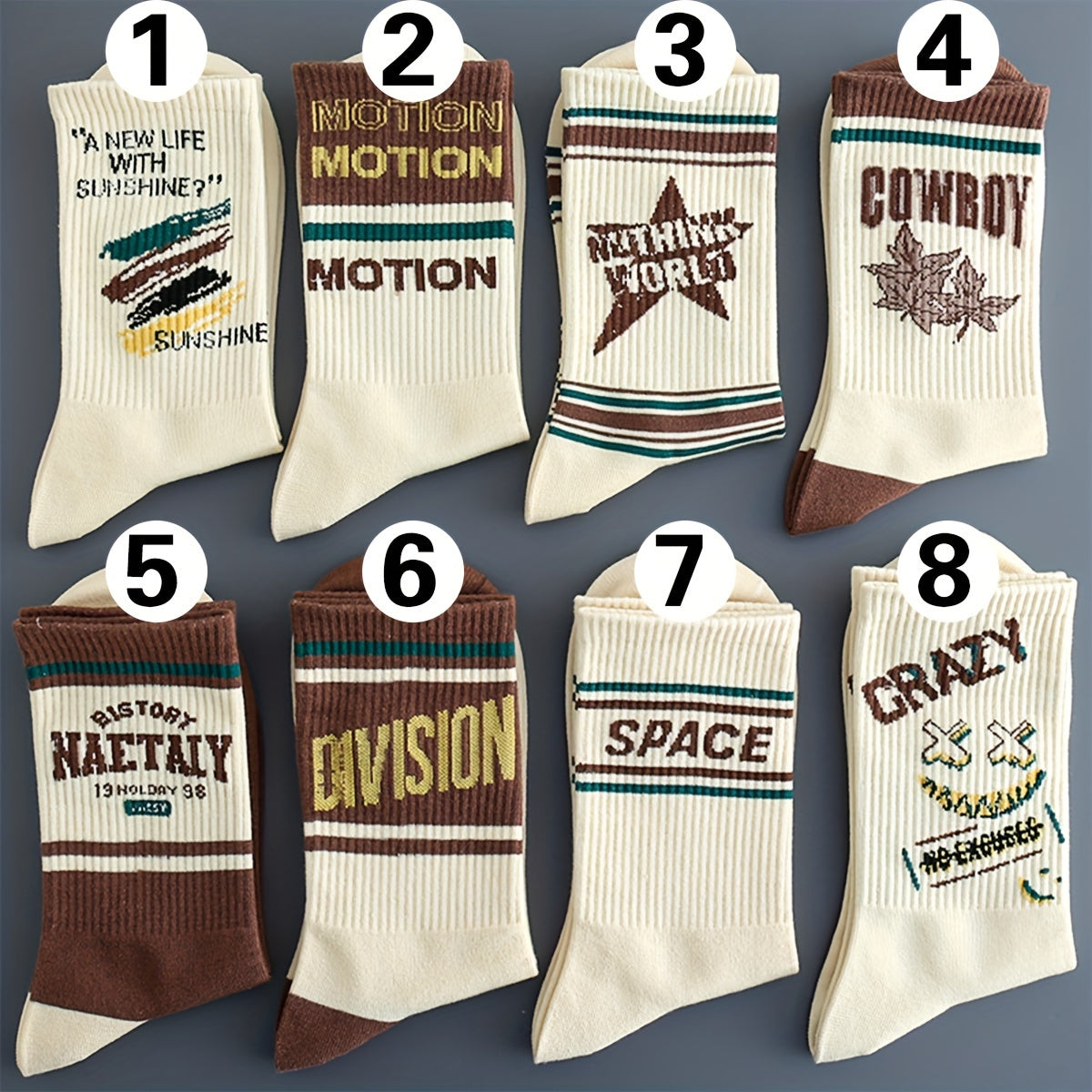 4/8 Pairs Men's Trendy Letter Pattern Crew Socks for Outdoor Wear