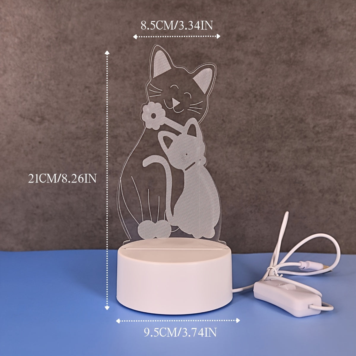 Monochrome 3D cat night light with USB power switch control, perfect for decorating bedroom, family room, and bedside table. Ideal for festivals and birthday gifts.