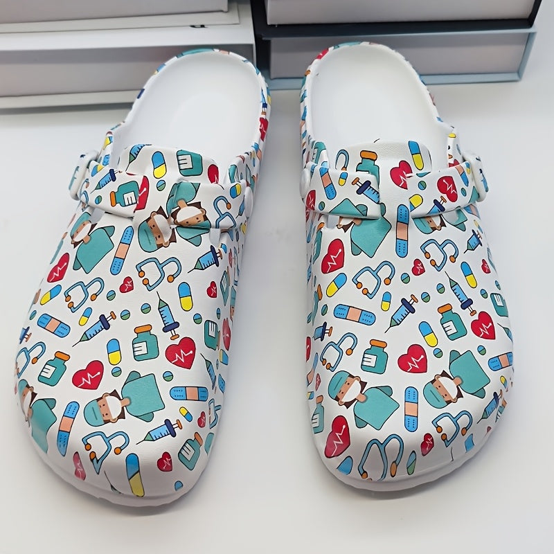 Cartoon nurse print slippers: quick-dry, comfortable indoor shoes for women.