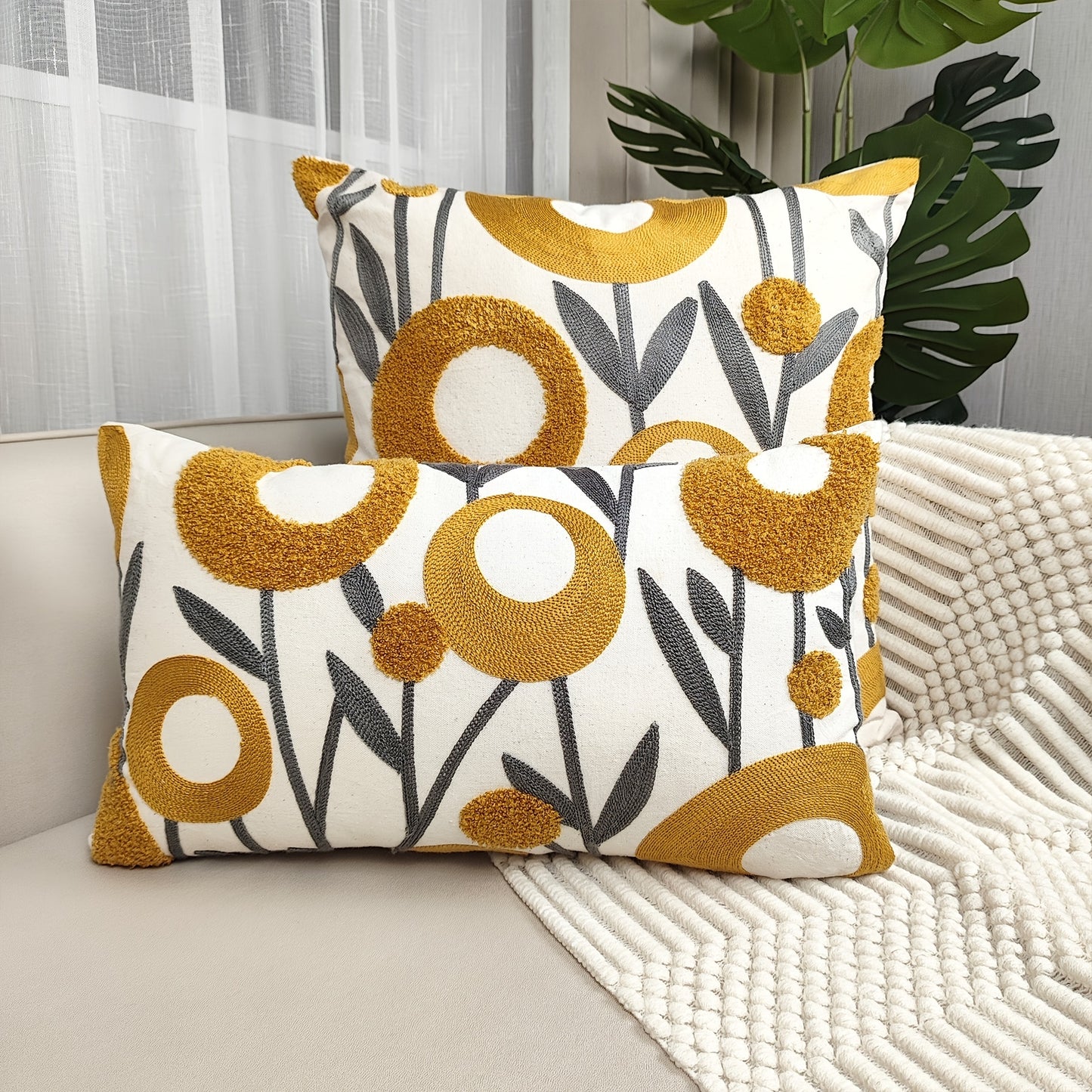 Soft square cushion cover with flower design for couch or bedroom, pillow insert not included.