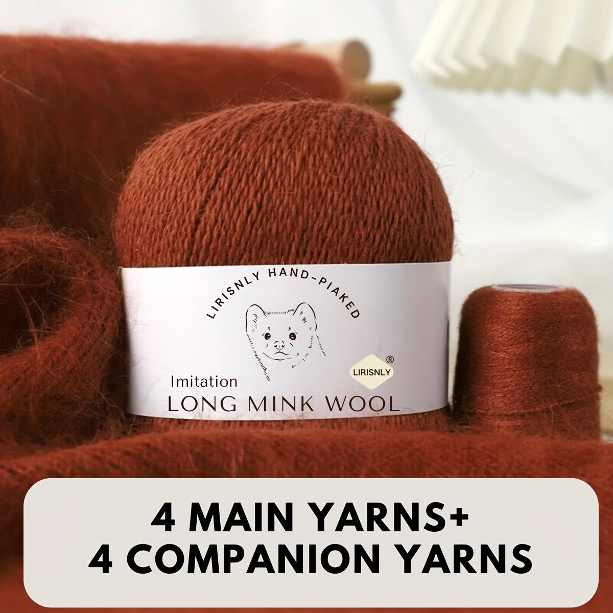 4pcs of faux mink wool and long wool totalling 280g, with 50g faux mink wool and 20g companion thread each. Skin-friendly and warm, suitable for knitting scarves, sweaters, hats, etc.