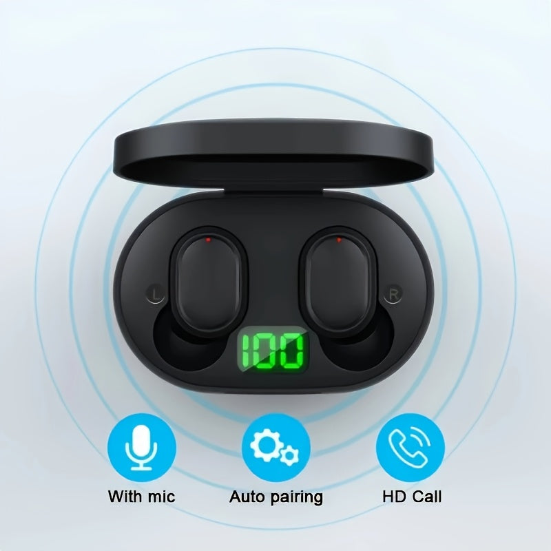 Wireless TWS E6S earbuds with ANC, digital display, smart control, HD call, mic, and rechargeable battery - great for gaming, music, and sports.