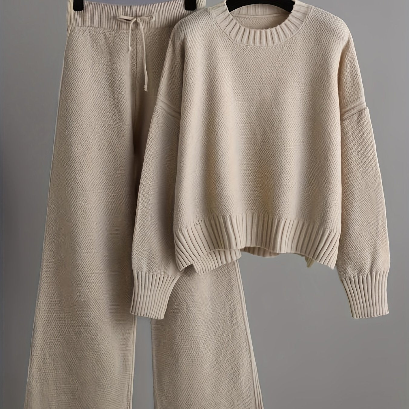 Fall/Winter Casual Knit Suit for Women with Loose Sweater and Wide Leg Pants