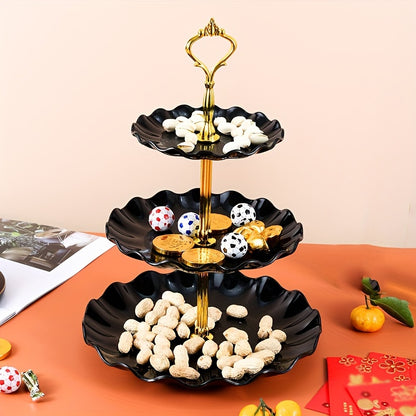 One three-layer candy tray for home use, featuring a festive New Year style and suitable for parties, weddings, restaurants, and buffets.