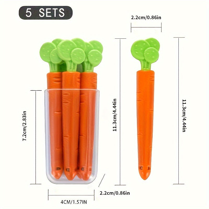 Set of 5 Carrot-Shaped Magnetic Food Bag Clips, Sealers for Plastic Bags, Keep Food Fresh, Organize Kitchen