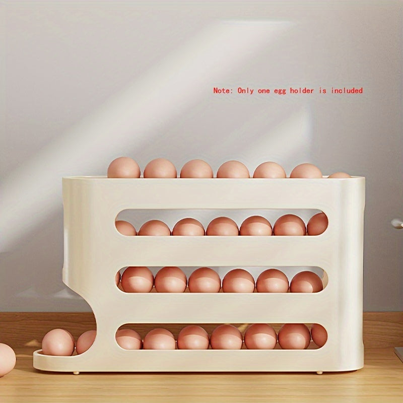 Durable 4-tier egg holder for refrigerator door, saves space.