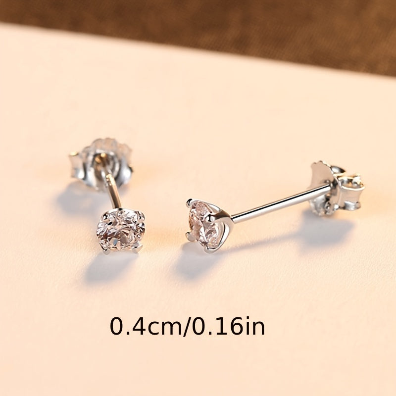 Set of three pairs of stud earrings in 925 silver for women, in sizes 4mm, 5mm, and 6mm.