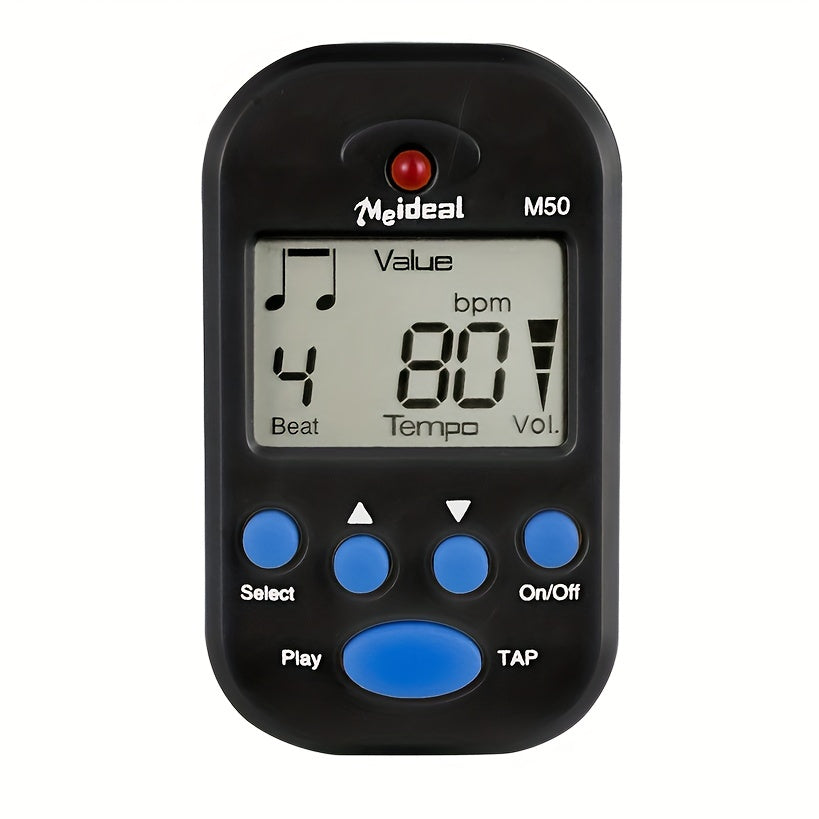 Mini electronic metronome for multiple instruments in black color.