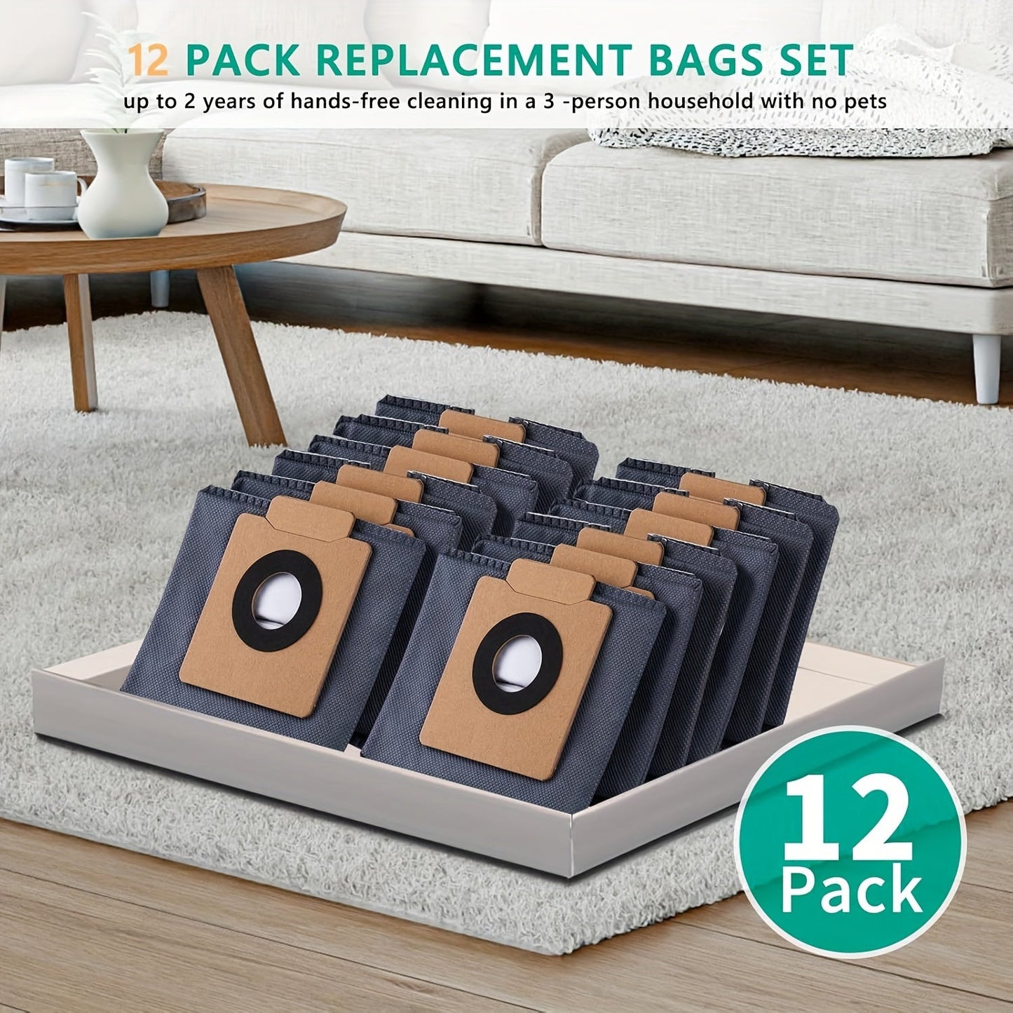 Get a 12-pack of dust bags designed specifically for the eufy X10 Pro Omni Robot Vacuum & X8 Pro with Self-Empty Station. These bags have a large capacity for up to 60 days of dust collection.