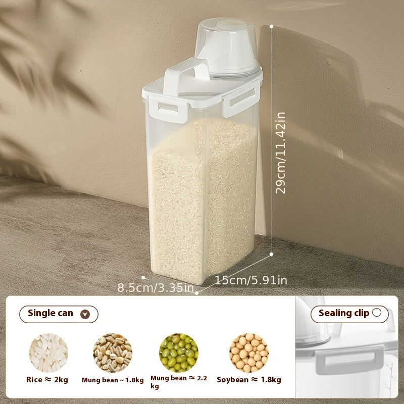 Large Capacity Airtight Rice Dispenser: Keep your cereal fresh and free from insects with this moisture-proof storage container. Perfect for organizing your kitchen with its convenient flip-top lid.