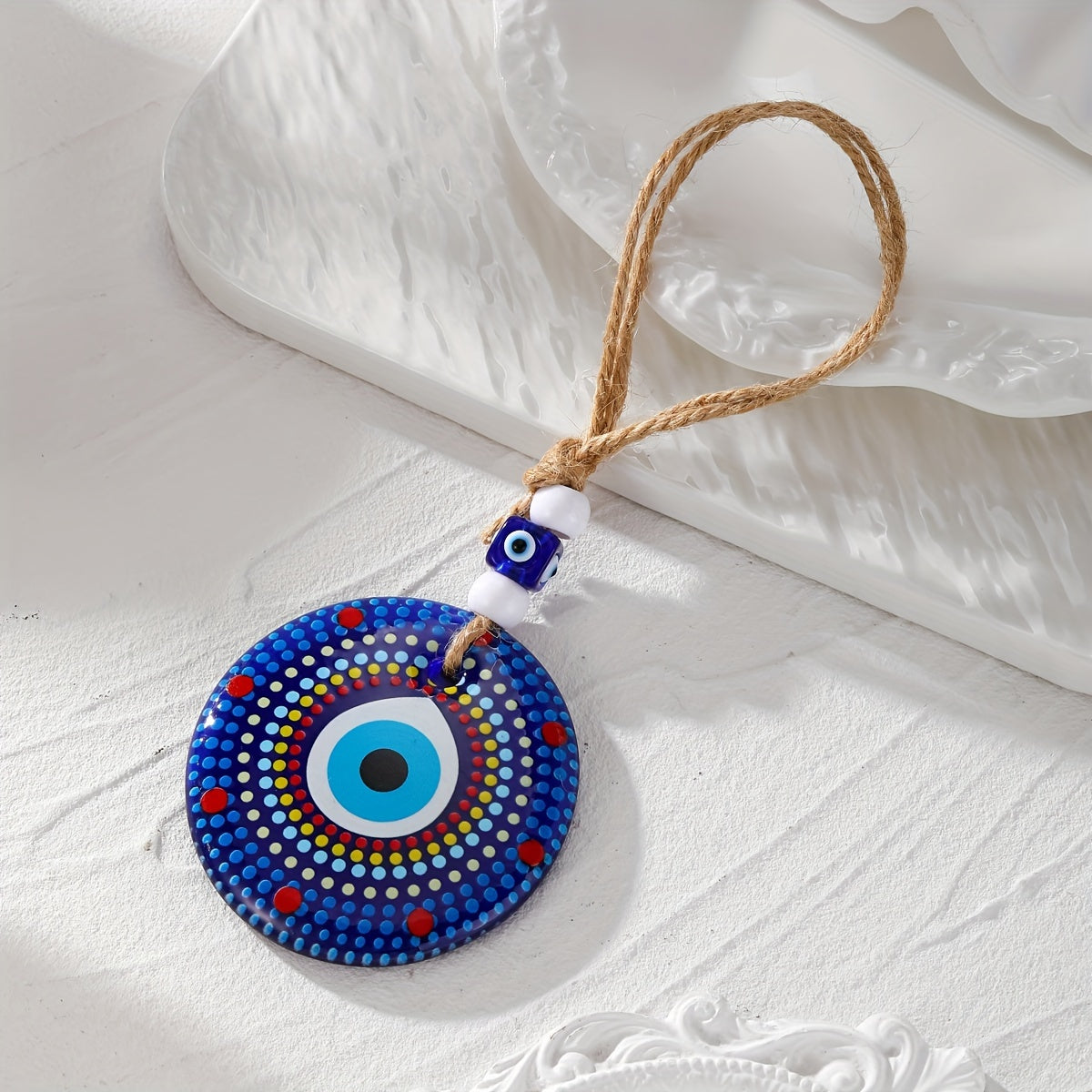 Trendy Evil Eye Keychain - Large Acrylic Evil Eye Charm on Hemp Rope, Stylish Accessory for Women's Car or Bag