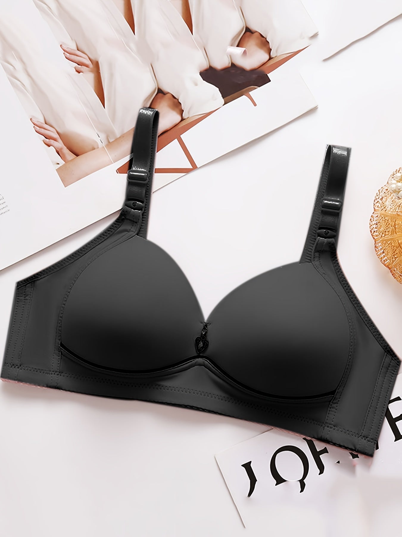 2 Elegant Nylon Push-Up Bras for Women, Large Size, No Underwire, Breathable & Comfortable with Rhinestone Detail - Machine Washable