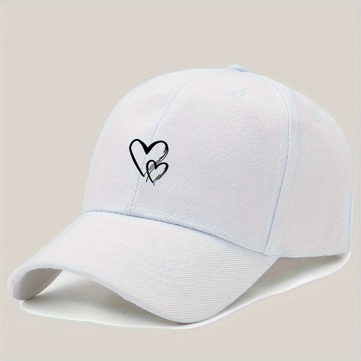 Women's Adjustable Baseball Cap with Love Heart Print - Black Sun Hat for Travel, Vacation & Casual Attire, Breathable Polyester Design