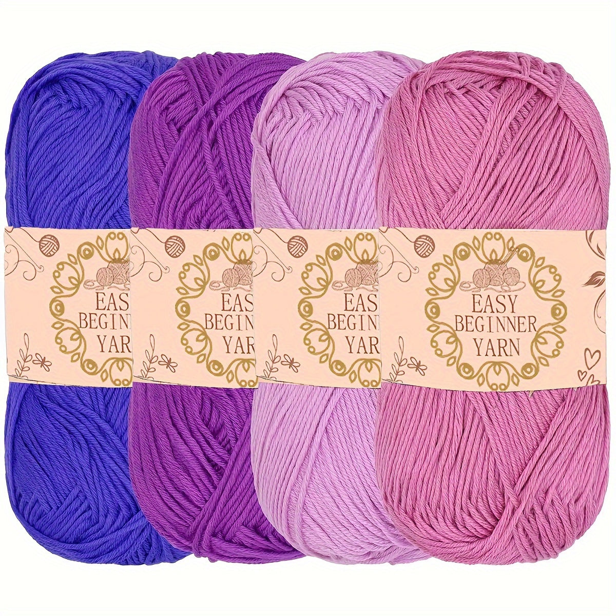 Bundle of 4 soft and cozy acrylic yarns, each weighing 50g. Made from 100% acrylic and 4-ply handcraft yarn, perfect for DIY crochet and knitting projects. Ideal as a DIY gift.