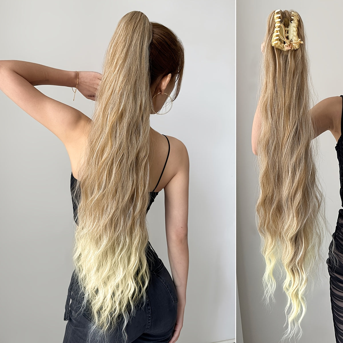 Ombre water wave heat resistant synthetic ponytail hairpiece for girls and women for parties and daily use, 81.28 cm long.