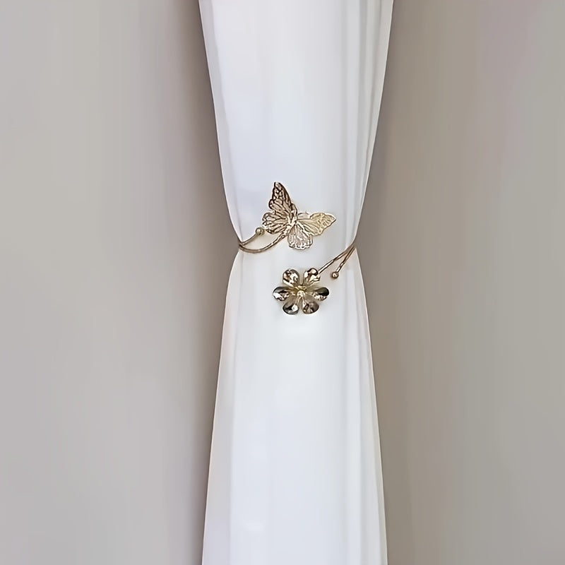 Set of 2 Flower Butterfly Curtain Straps with a Minimalist Hollow Out Design, perfect for tying back curtains in your bedroom or living room for a stylish home decor touch.