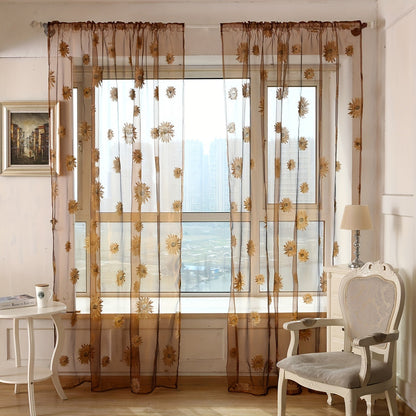 Sunflower Printed Sheer Curtain with Thin Flower Design - Ideal for Bedroom, Office, Kitchen, Living Room, Study - Rod Pocket Window Treatment for Home Decor and Aesthetic Room Decoration