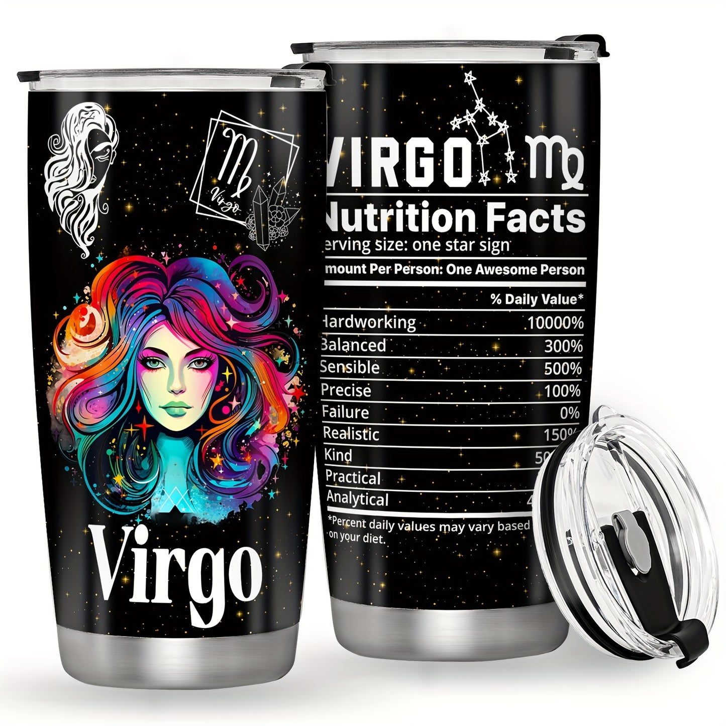 Stainless steel Zodiac Cup with double wall insulation, perfect for astrology enthusiasts. Great gift for any occasion.