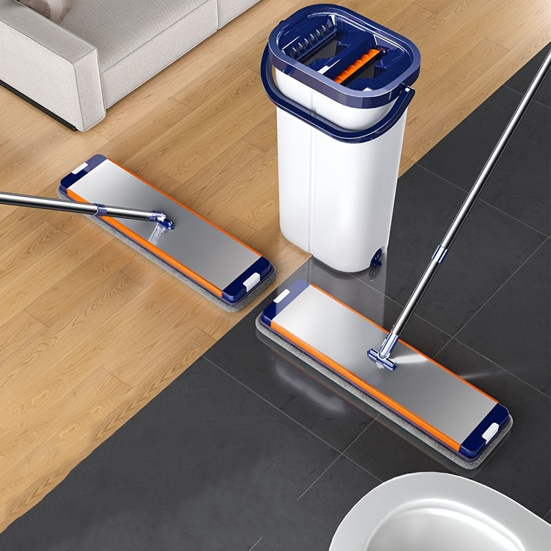 Introducing a compact and convenient cleaning set featuring a mop and bucket, perfect for all your household cleaning needs. This portable set is designed to save space and includes a stable bucket that won't tip over. The mop has an ergonomic handle and